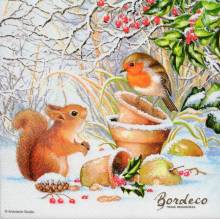 Serwetka do decoupage firmy AMBIENTE wiewiórka i rudzik 25x25cm